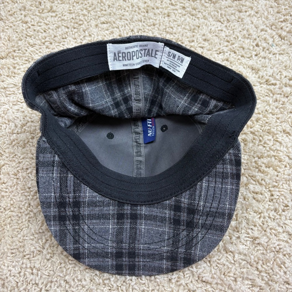 Aeropostale Fitted Baseball Cap S/M Gray Plaid‎ Embroidered Logo Snapback Hat - Picture 5 of 5